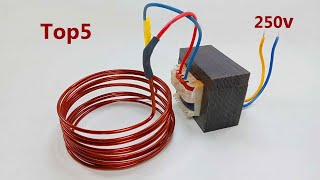 Free energy 250v generator Top5 copper coil Light Bulb electric AC condenser 50KV Transformer Ideas