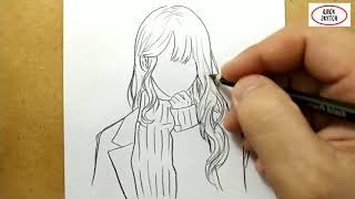 VERY EASY, how to draw manga cute girl face / quick sketch cute girl