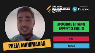 Prem Manimaran - PwC - Finalist for The BAME Apprenticeship Awards 2021