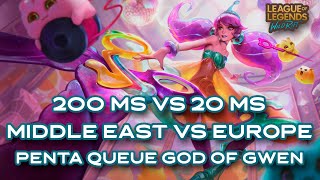 200ms vs 20ms Rank Penta Queue |  Top 1 Gwen | Wild Rift Gameplay | High MS Plays | GrandMaster Elo