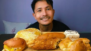 Mukbang || Eating tasteless veg aloo burger 🤣 , aloo ka paratha, veg roll, coconut cake 😂 || ASMR