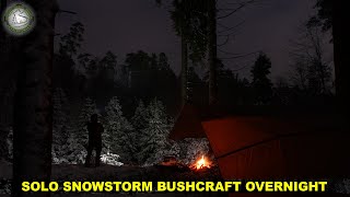 Solo snowstorm bushcraft overnight