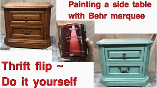 DIY~thrift flip~painting a side table~ with Behr paint and distressing.