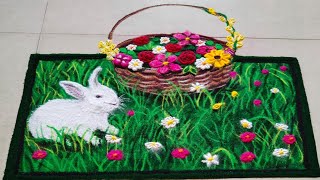 New Unique Flower Basket with Rabbit Rangoli Design | 3dRangoli/ Attractive flower basket Rangoli