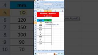 #shorts | #exceltutorial | millimeter convert to Centimeter in Excel | mm convert to cm