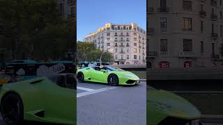 Fluor Green Lamborghini Huracan Spyder cruising Barcelona