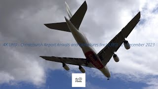 4K UHD - Christchurch Airport Arrivals and Departures (including Emirates A380) - 21 December 2023