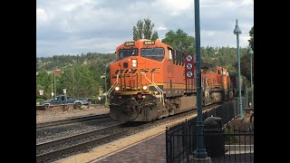 Freight Train Passing the Amtrak Station in Downtown Flagstaff.