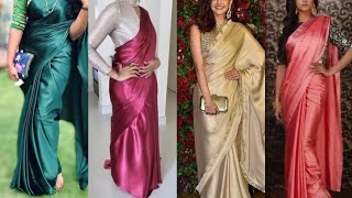 Plain satin silk saree with contrast blouse  ||  trendz fashion corner