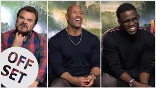 Jack Black shamelessly flirts with Dwayne 'The Rock' Johnson - but Kevin Hart's not keen!