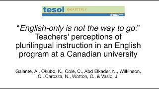 Teacher's Perceptions of Plurilingual Instruction in an English Program in Canada (Video Abstract)