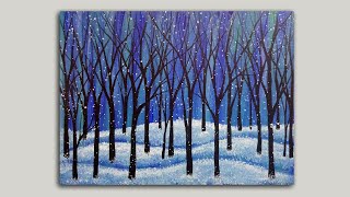 Snowy Forest Acrylic Painting on Canvas/ Easy Winter Landscape Painting Demo