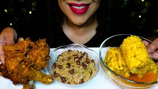 Fried Crispy Chicken, Corn on the Cob, Red Beans & Rice | ASMR Eating Sounds | No Talking