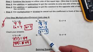 Solving Equations (Part 2) - One-Step Using Multiplication and Division