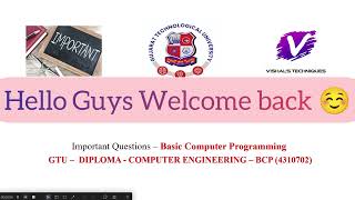 IMP of Basic Computer Programming - 4310702 | GTU IMP Question of BCP | Diploma Computer Engineering