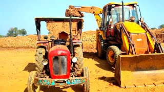 Jcb 3dx xpert backhoe loaded mud in massey 1035 tractor with bricks soling machine atteched