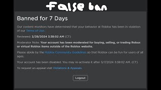 How I got banned on Roblox for 7 days falsely..