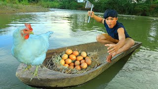 Jungle My Life: Catch Chicken And Eggs in Boat | Cooking Dinner