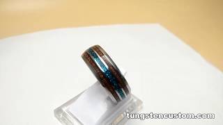 Men Women Hawaiian Koa Wood Blue Opal Inlay Tungsten Carbide Ring Domed Wedding Band Comfort Couple