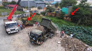 Mighty Action Incredible,Bulldozer D31P Push Stone In water To Clear Pond with 5 Ton Unloading Stone