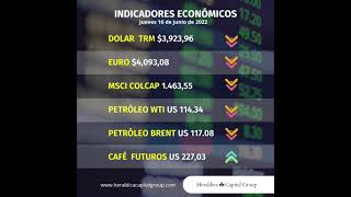 Indicadores económicos para este Jueves 16 junio de 2022. #Cafe #Dolar #Euro #Petróleo Colombia