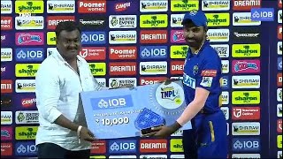 IOB Presenting the Most Dependable Player of the Match Award post the SMP vs LKK match of TNPL 2024