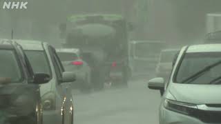 Japan Heavy rain/fortes pluies/暴風雨に揺れる街路樹や行き交う車など