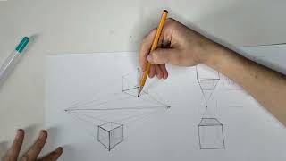 Линейная перспектива. Построение куба. Фронтальная и угловая перспектива.