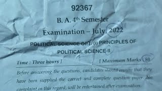 2022 MDU BA Pass 4th Semester Political science(Principles Of Political Science) Question Paper