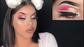 Pink half cut crease with rhinestones tutorial