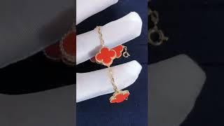 Van Cleef & Arpels 18K Yellow Gold Coral 5 Motifs Vintage Alhambra Bracelet