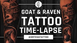 TATTOO TIME-LAPSE #075 | BLACK AND GREY GOAT AND RAVEN