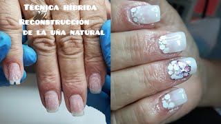 Como hacer técnica híbrida para uñas naturales quebradizas. Con polygel y base rubber