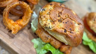 Fried Fish Sandwich with Homemade Onion Rings!