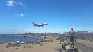 Plane landing at Lanzarote in slow motion.