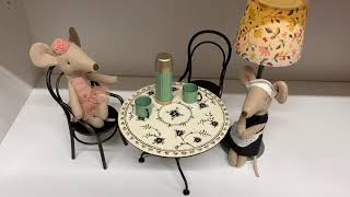 Maileg dining table and chairs with the cutest maid and sister mice.