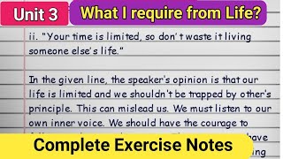 What I require from Life Exercise Class 11 English: Questions Answers