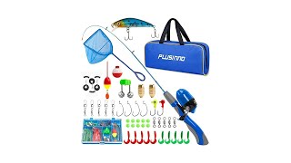 PLUSINNO Kids Fishing Pole, Portable Telescopic Fishing Rod Combos Full Kits - with Fishing Net, Tr