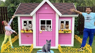 Sofia and Dad play and build Playhouse for Children