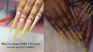 HOW TO SHAPE STILETTO + HOW TO DO OMBRÉ NAILS 💛🥰