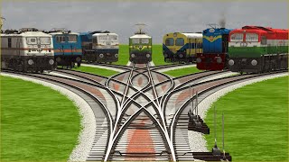 7 TRAINS CRAZY RAILWAY CROSSING ON RISKY ROUND RAILROAD TRACKS | Train videos | trains