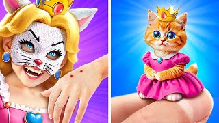 OH NO! Princess Peach Turns Into a Cat! Mario & Luigi’s Cat Castle Quest! 🐱👑 #funny #diydollhouse