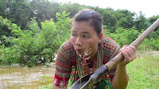 Primitive life : Survival skills Find catch catfish in flood season meet big catfish