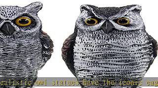 Hausse 2 Pack Fake Horned Owl Bird Scarecrow Decoy, Plastic Owl Bird Deterrents, Halloween Outdoor