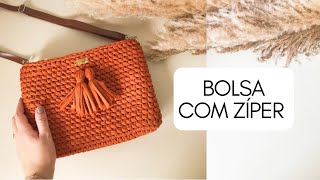 Bolsa Luna em fio de malha | Linda, estruturada e com zíper de couro