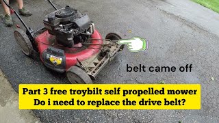 part 3 21" troy bilt let's see why the self-propelled drive belt come off the pulley.