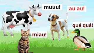 A vaca faz muuu, o cachorro faz au au, o gatinho faz miau, e o pato faz quá quá! Sons dos animais!