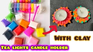 2 Tea light candle holder DIY for diwali/  super clay craft ideas/Diwali decorations ideas ✨