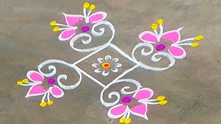 5x1 dots simple rangoli designs|easy rangoli|daily rangoli|beginners rangoli|simple kolam