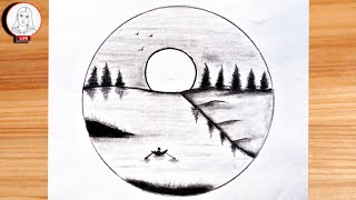 Pencil drawings in circle, Circle scenery drawing easy